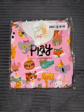 Little Sleepies 3T Pink Birthday Animals flutter sleeve dress, bamboo
